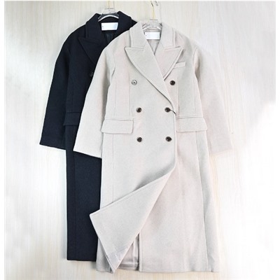 Женское Элегантное двубортное длинное шерстяное пальто с воротником из шерсти  ЛАЙ*М