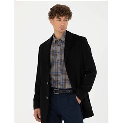 Siyah Ex. Slim Fit Kaşe Kaban