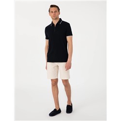Bej Slim Fit Keten Karışımlı Beli Bağcıklı Dokuma Şort
