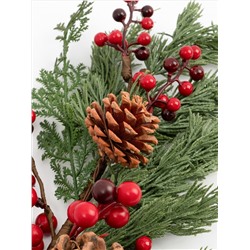 Ветка декоративная, 73 см, пластик/пенопласт, Шишки и красные ягоды, Interior natural