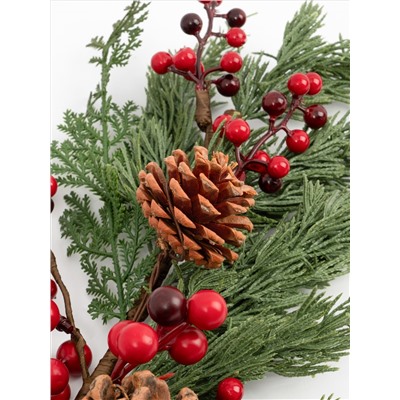 Ветка декоративная, 73 см, пластик/пенопласт, Шишки и красные ягоды, Interior natural