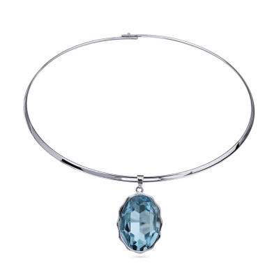 Колье Сияние (кристаллы SW аквамарин; покрытие родий) 42см, Есть комплект