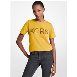 Michael Kors Outlet Sequined Logo Cotton T-Shirt