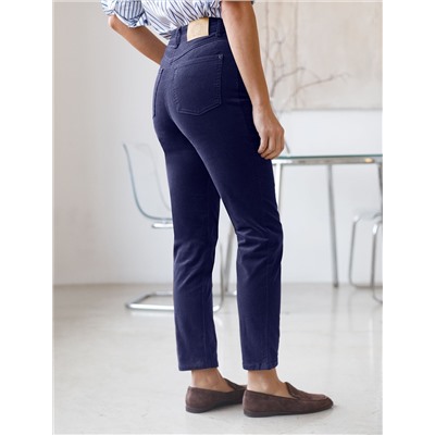 Укороченные эластичные брюки слим из микро вельвета