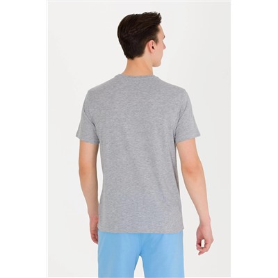 Erkek Gri Melanj Basic Bisiklet Yaka Tişört