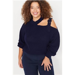 Trendyol Curve Lacivert Cutout Detaylı Düşük Kol Triko Kazak TBBAW23AN00138