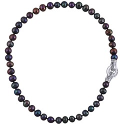 Колье (жемчуг баклажановый 7-8мм, фианиты; покрытие родий) 38см, Есть комплект