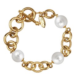 Браслет Симбиоз (Майорка белая 12мм ; покрытие золото) 18-21см, Есть комплект