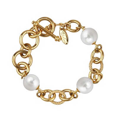 Браслет Симбиоз (Майорка белая 12мм ; покрытие золото) 18-21см, Есть комплект