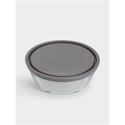 Контейнер, 1,1 л, стекло/пластик, круглый, серый, Basis