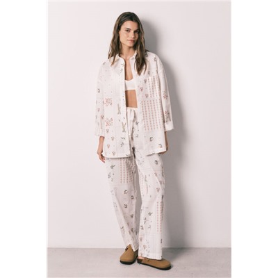Pantalón largo 100% algodón estampado floral