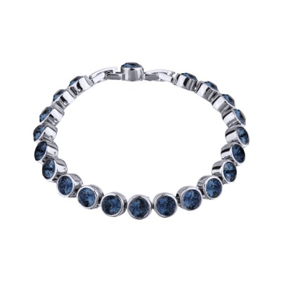 Браслет Теннис (кристаллы SW темно-синие 6мм; покрытие родий) 18-20см, Есть комплект