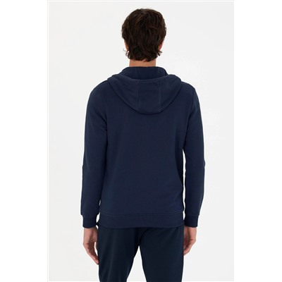 Erkek Lacivert Kapüşonlu Örme Hırka