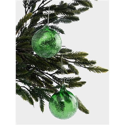 Игрушка елочная, 2 шт, 8 см, стекло, зеленая, Шар с изморозью, New year