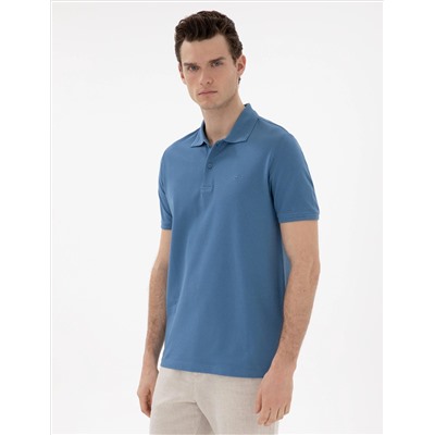 Koyu Mavi Regular Fit %100 Pamuk Polo Yaka Basic Tişört