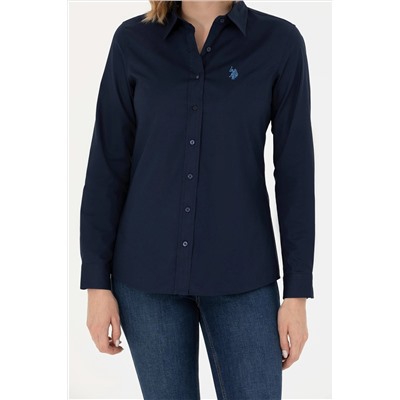 Kadın Lacivert Uzun Kollu Basic Gömlek