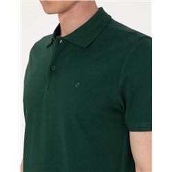 Koyu Yeşil Slim Fit %100 Pamuk Polo Yaka Basic Tişört