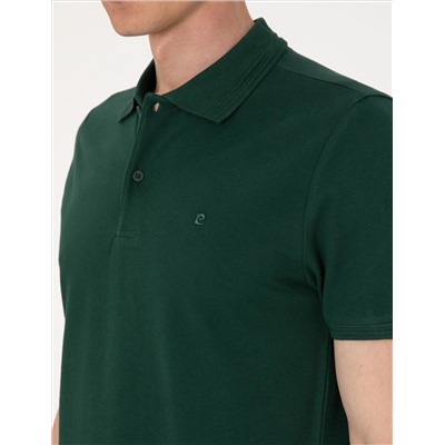 Koyu Yeşil Slim Fit %100 Pamuk Polo Yaka Basic Tişört