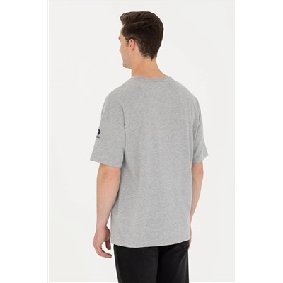 Erkek Gri Melanj Comfort Long Bisiklet Yaka Tişört