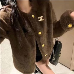 цельная куртка из искусственного меха с круглым вырезом и длинными рукавами, белый, коричневый, [один размер подходит всем; ширина плеч 40, обхват груди 114, длина рукава 61, длина одежды 58]