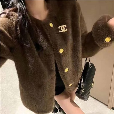 цельная куртка из искусственного меха с круглым вырезом и длинными рукавами, белый, коричневый, [один размер подходит всем; ширина плеч 40, обхват груди 114, длина рукава 61, длина одежды 58]