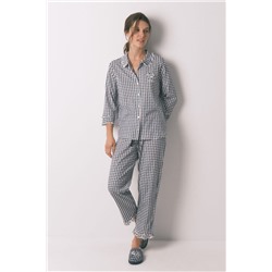 Pijama camisero largo 100% algodón vichy