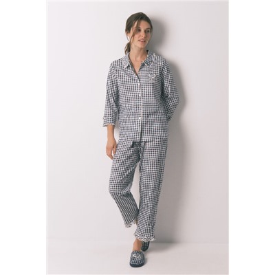 Pijama camisero largo 100% algodón vichy