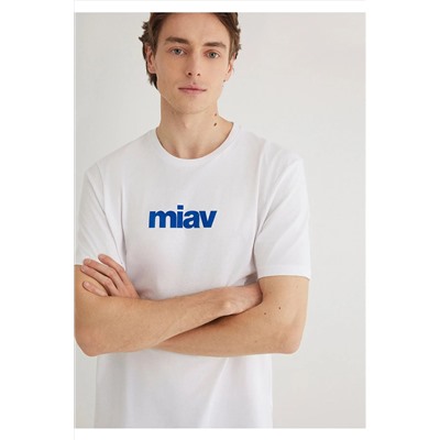 Mavi Miav Baskılı Beyaz Tişört Regular Fit / Normal Kesim 067153-620