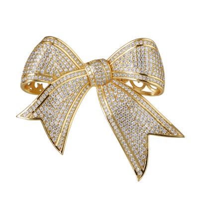 Брошь Бант (белый фианит; покрытие золото), Есть комплект