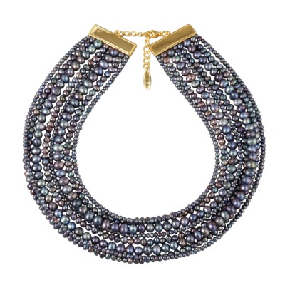 Колье Виктория (жемчуг бензиновый 3-6мм; покрытие золото) 36-40см, Есть комплект