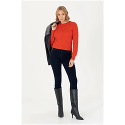 Kadın Turuncu Bisiklet Yaka Kazak