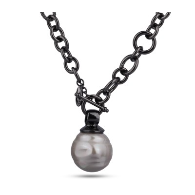 Кулон (Майорка 30мм шампань; покрытие черный родий 80см)