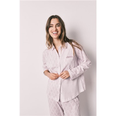 Pijama camisero largo 100% algodón estampado sellos