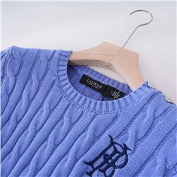 Женский хлопковый пуловер с красивыми вывязанными косами и вышивкой логотипа ✔️Ralp*h Laure*n