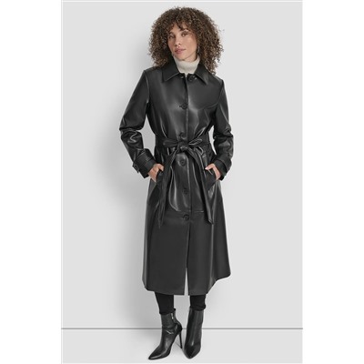 FAUX LEATHER LONG TRENCH