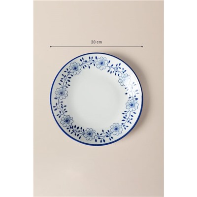 Reve Bleu Floral Yemek Tabağı - Mavi/Beyaz - 20 cm