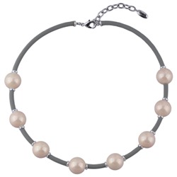 Колье Гевея (Майорка 16мм розовая, каучук серый; покрытие родий) 42-47см, Есть комплект