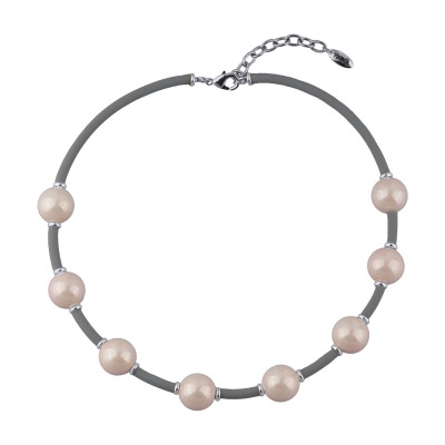 Колье Гевея (Майорка 16мм розовая, каучук серый; покрытие родий) 42-47см, Есть комплект