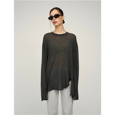 Серый джемпер с разрезом вязаный