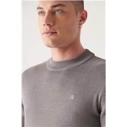 Gri Yarım Balıkçı Yaka Basic Triko Kazak