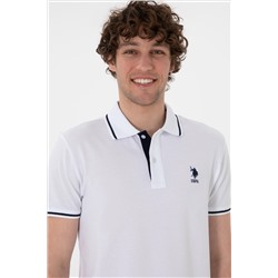Erkek Slim Fit Polo Yaka Beyaz Basic Tişört