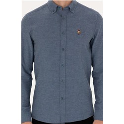 Erkek İndigo Uzun Kollu Basic Gömlek