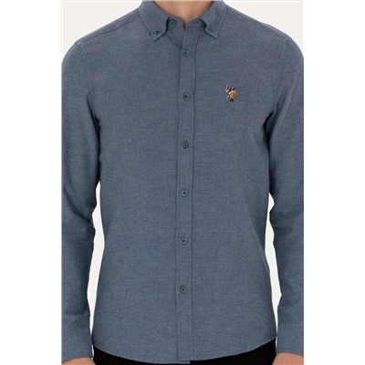 Erkek İndigo Uzun Kollu Basic Gömlek