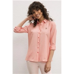 Kadın Somon Uzun Kollu Basic Gömlek