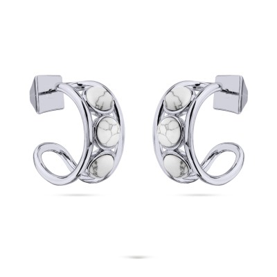 Серьги Самоцветы (бирюза белая; покрытие родий), Есть комплект