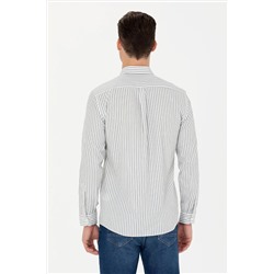 Erkek Ekru Çizgili Beyaz Gömlek