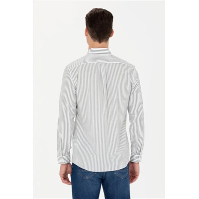 Erkek Ekru Çizgili Beyaz Gömlek