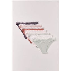 Pack 7 bragas brasileñas algodón encaje y lazo