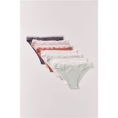 Pack 7 bragas brasileñas algodón encaje y lazo
