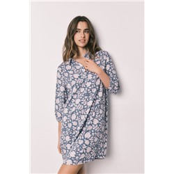 Camisola larga viscosa estampado flores rosa